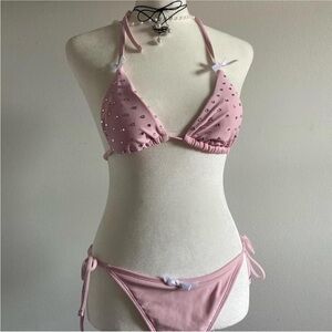 Rhinestone Embellished Triangle Bikini in Blush